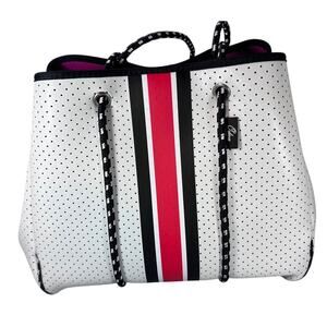 Colina Perforated Neoprene Tote Bag Racing Stripe White Sporty Athleisure